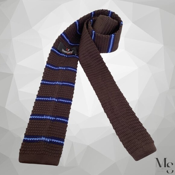 UNIWORTH Horizontal Striped Knit Polyester Tie W: 2.5" EX COND - Picture 2 of 6